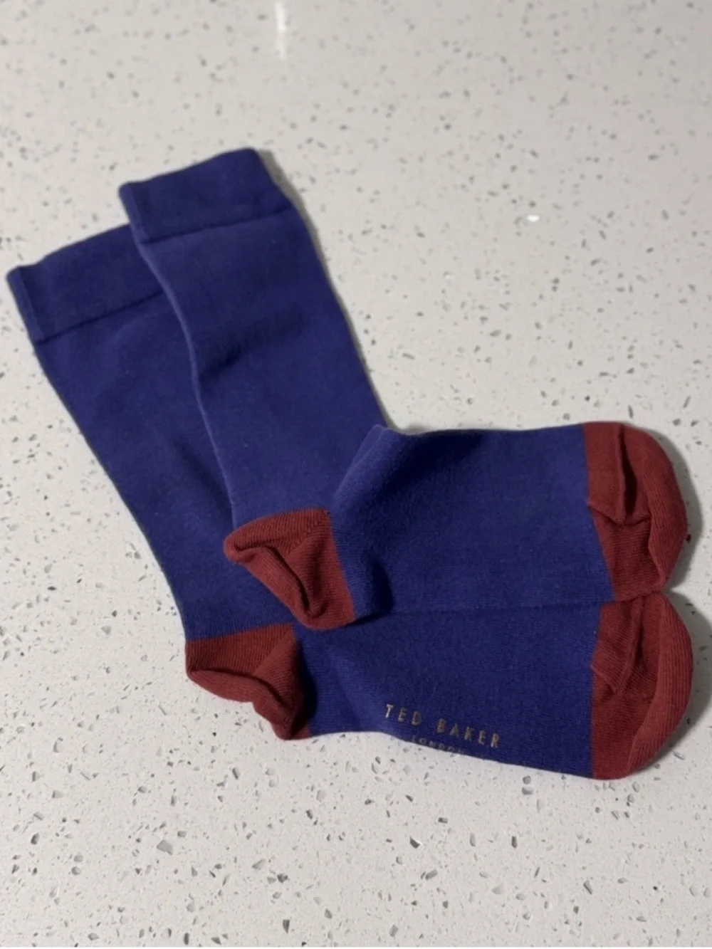 Ted Baker London Men’s Dress Socks Blue Burgundy Colorblock Crew Cotton Blend OS